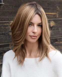 Oakly | Lace Front & Monofilament Remy Human Hair Wig By Amore -Best wig outlet Shop AM8716R Oakly HighlightedBrown R M4